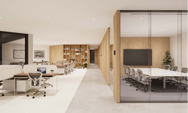 very modern home with light wood and DMF downlights