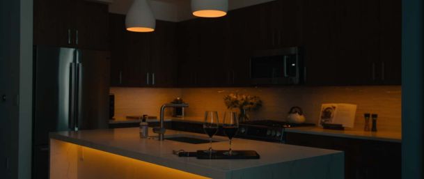 kitchen with low lighting