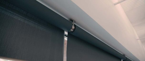 blue grey roller shades from lutron