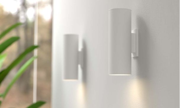 white DMF light fixtures on a white wall